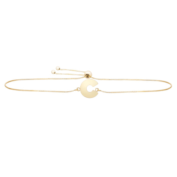 U Initial Bolo Bracelet 14K Yellow Gold 9.5