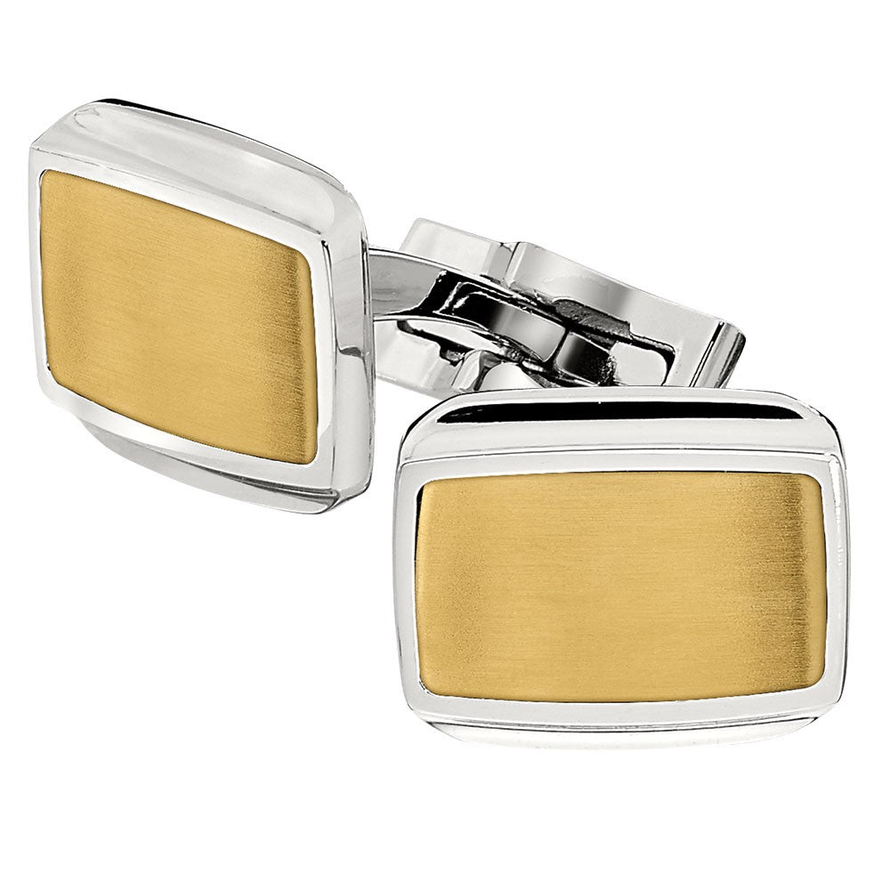 IBGoodman Stainless Steel Yellow IP-Plated Satin Finish Center Cuff Links fine designer jewelry for men and women