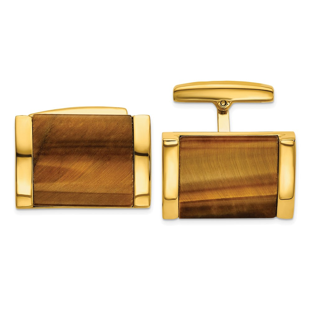 IBGoodman Stainless Steel Yellow IP-Plated Tiger's Eye Cuff Links fine designer jewelry for men and women