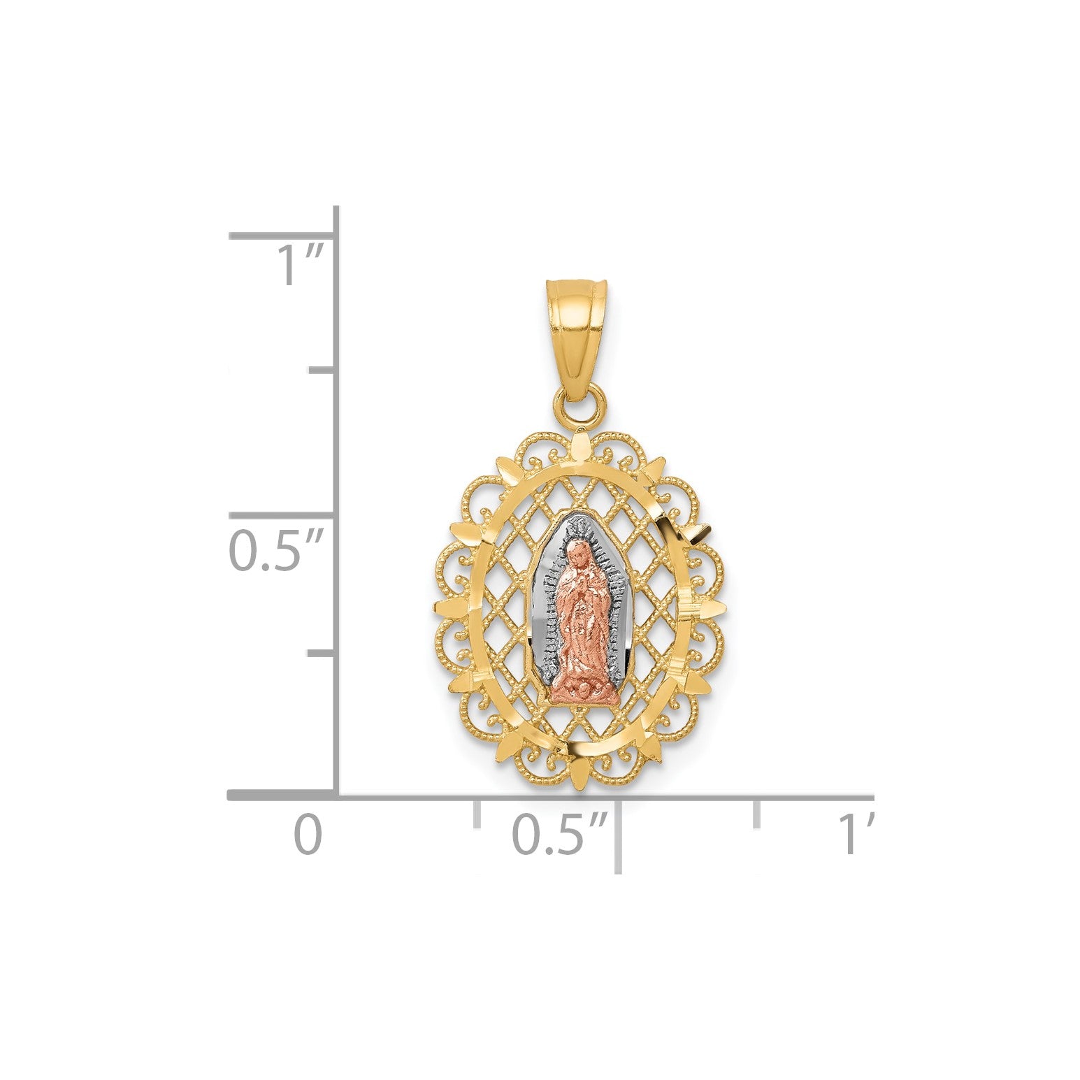 10k Two Tone Gold Mary Our Lady of Guadalupe Pendant, 22x13mm fine designer jewelry for men and women