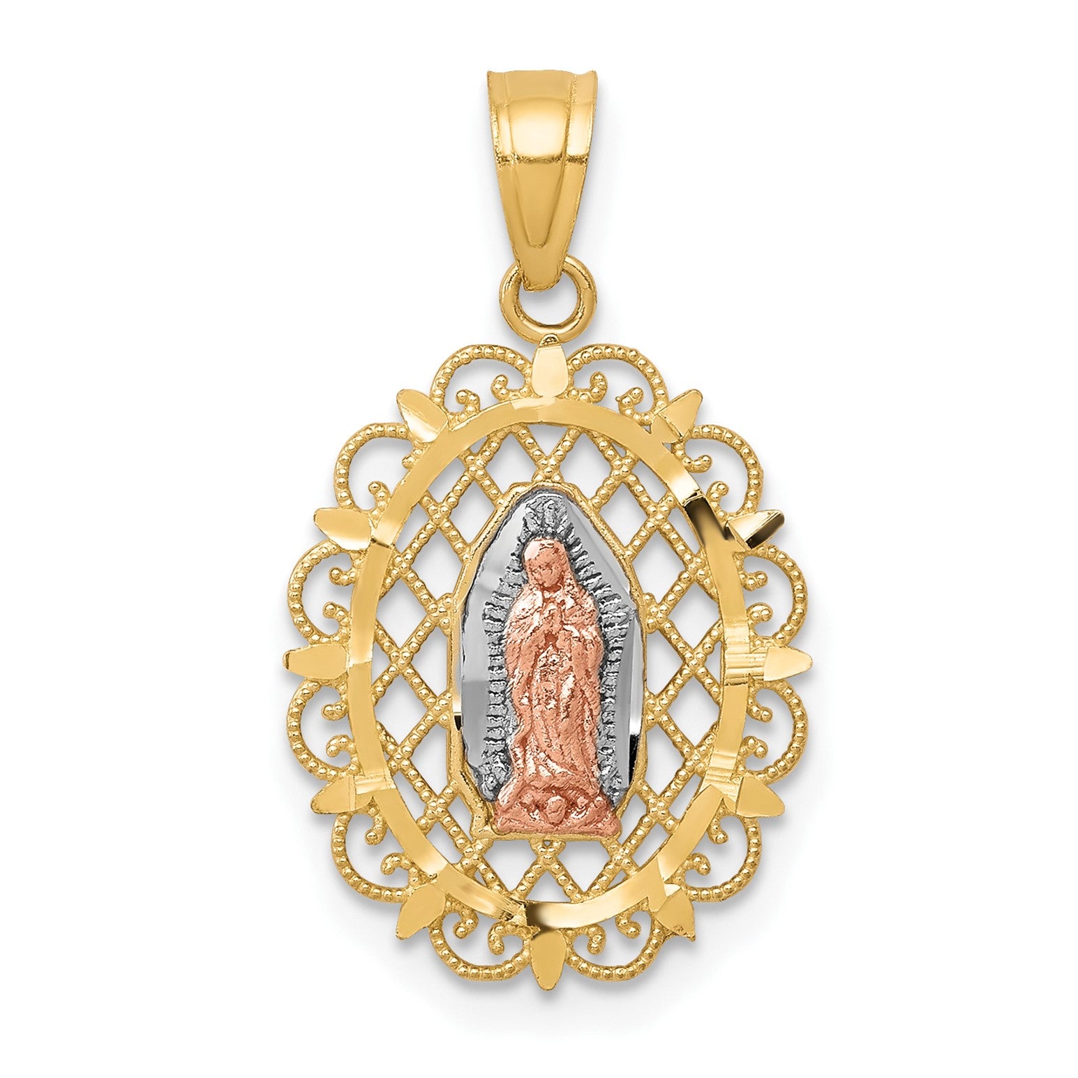 10k Two Tone Gold Mary Our Lady of Guadalupe Pendant, 22x13mm fine designer jewelry for men and women