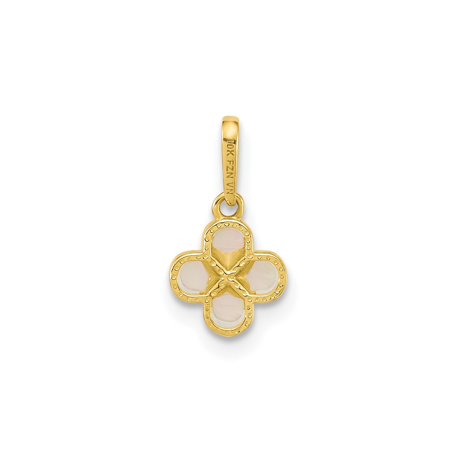 10k Yellow Gold High Polished Mother of Pearl Clover Cross Pendant,7x7mm fine designer jewelry for men and women