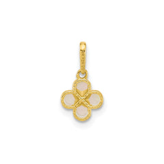 10k Yellow Gold High Polished Mother of Pearl Clover Cross Pendant,7x7mm fine designer jewelry for men and women