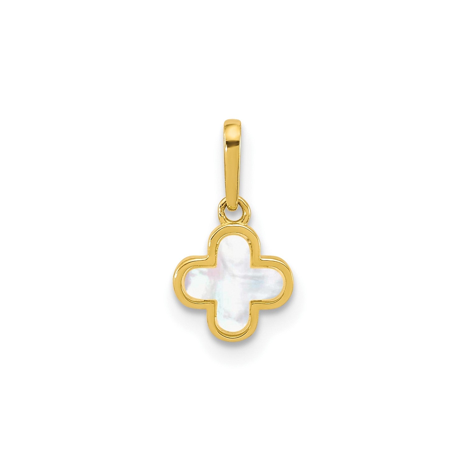 10k Yellow Gold High Polished Mother of Pearl Clover Cross Pendant,7x7mm fine designer jewelry for men and women