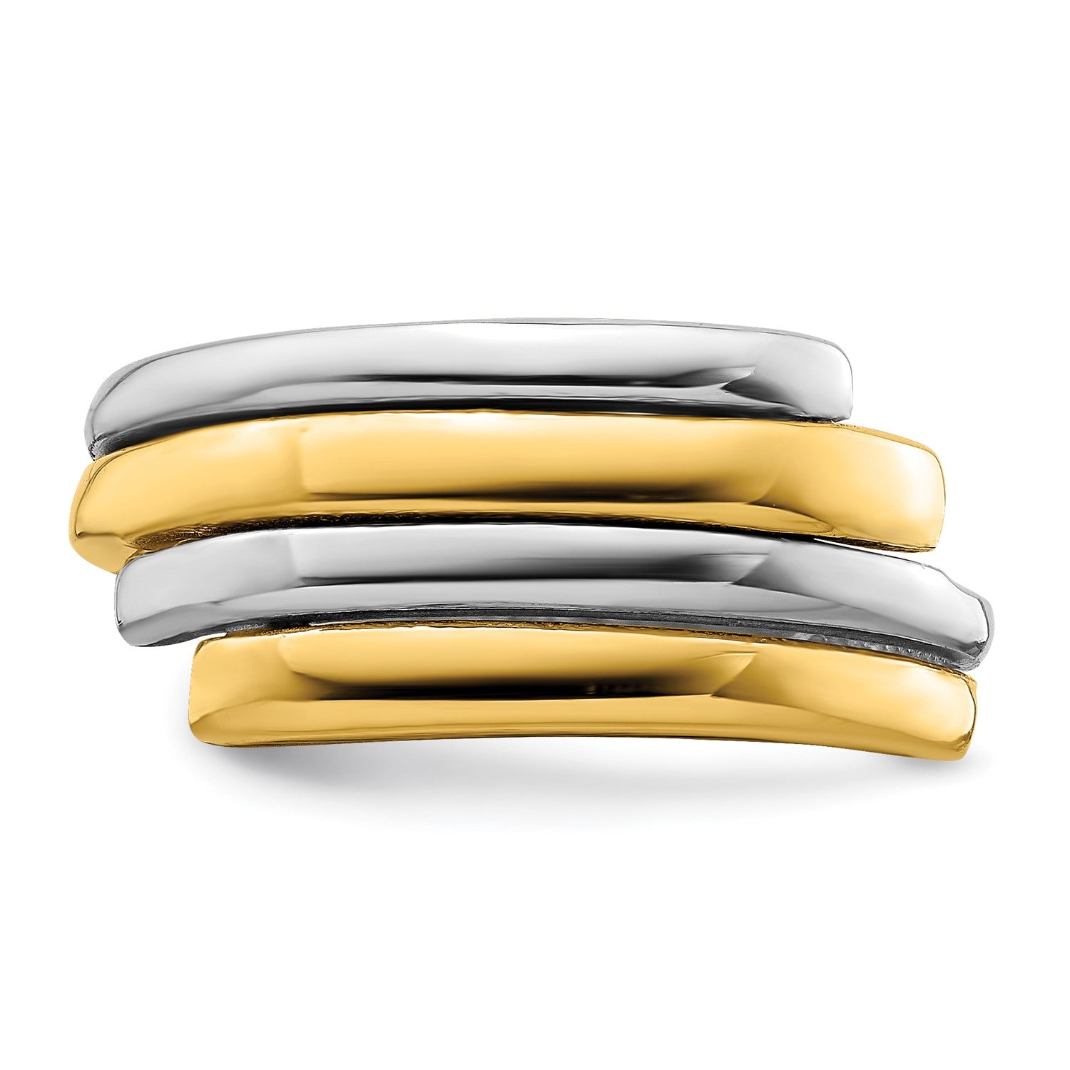 14k Yellow and White Solid Gold Crossover Band Ring, Size 7 fine designer jewelry for men and women