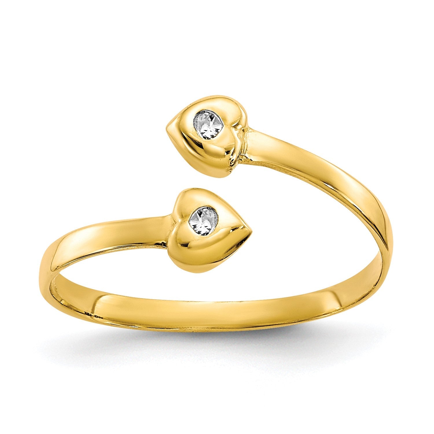 10K Real Solid Yellow Gold CZ Heart Shaped Toe Summer Ring