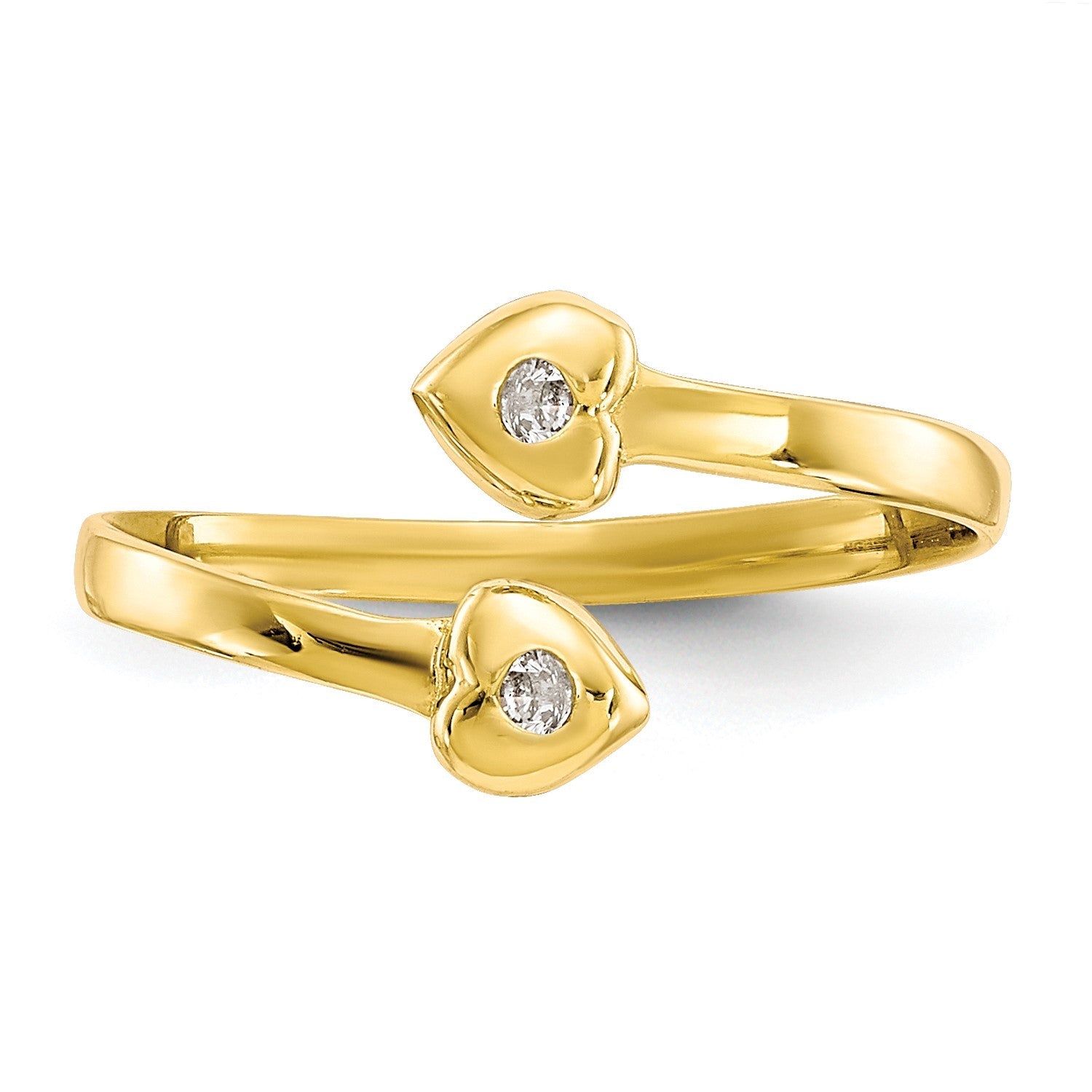 10K Real Solid Yellow Gold CZ Heart Shaped Toe Summer Ring