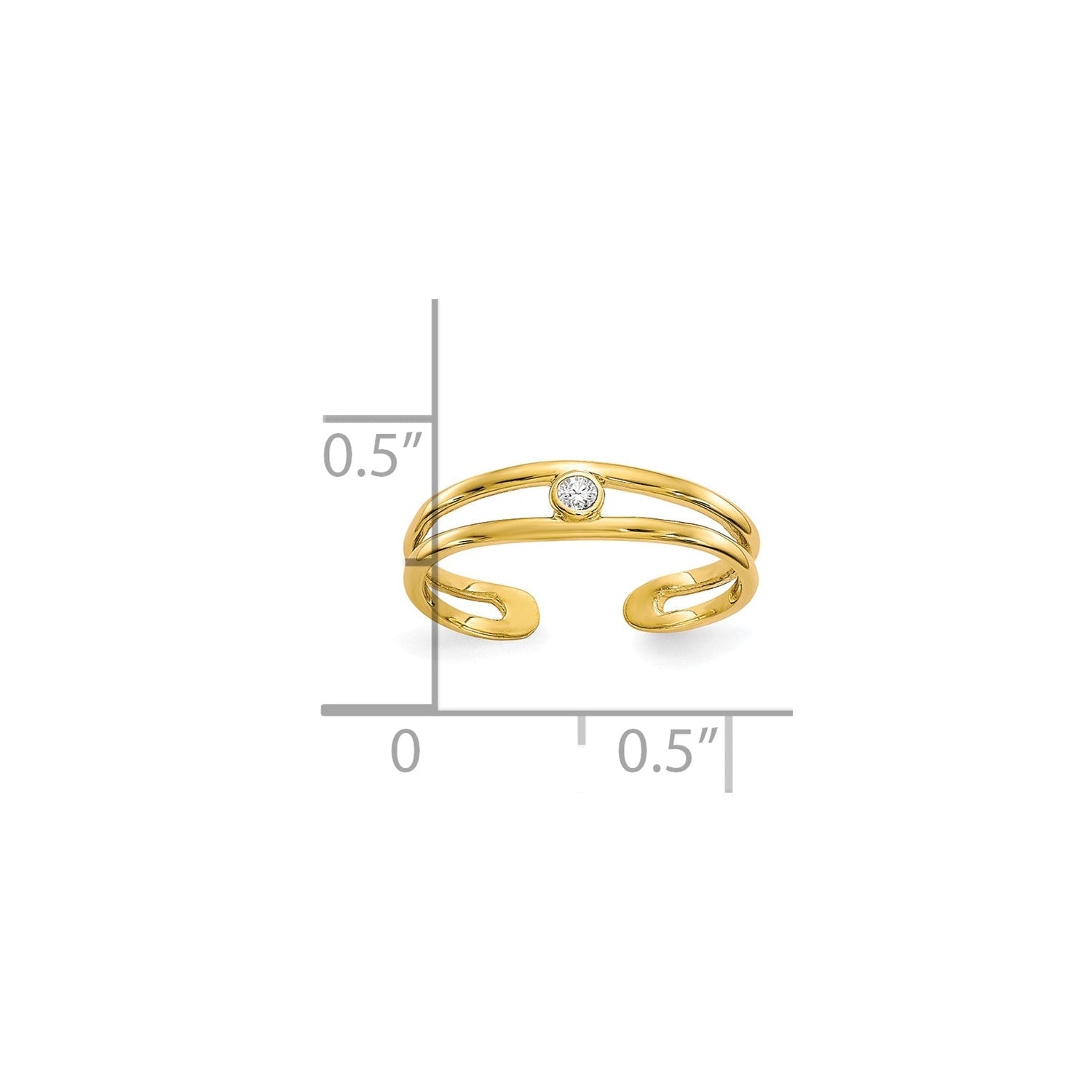 10k Real Yellow Gold CZ Stone Summer Toe Ring