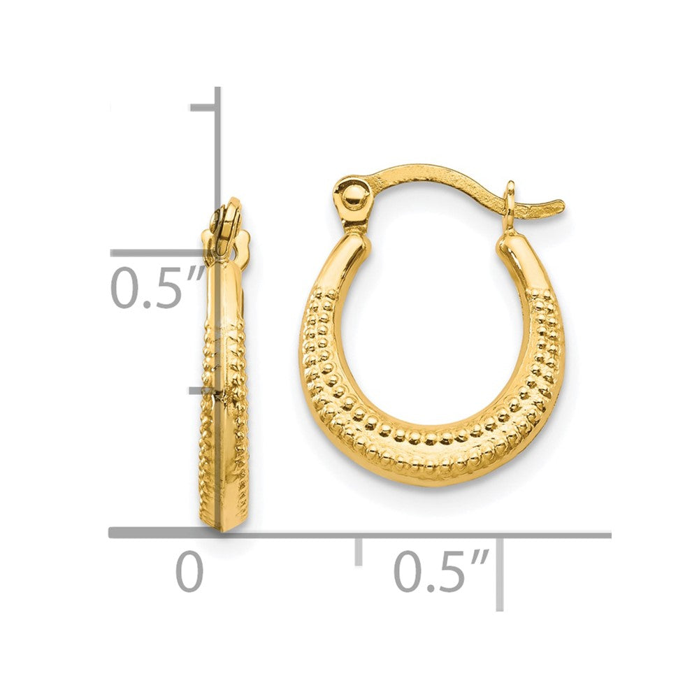 10k Real Yellow Gold Scalloped Textured Design Hoop Earrings, 12mm Diameter