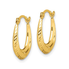 10k Real Yellow Gold Textured Design Hoop Earrings, 15mm