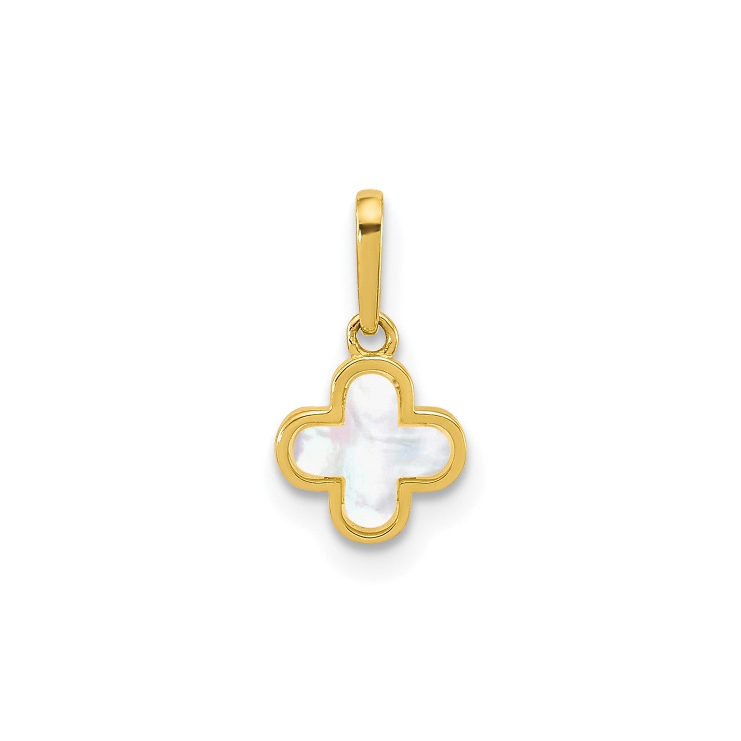 10k Yellow Gold Mother of Pearl Clover Cross Pendant, 7x7mm