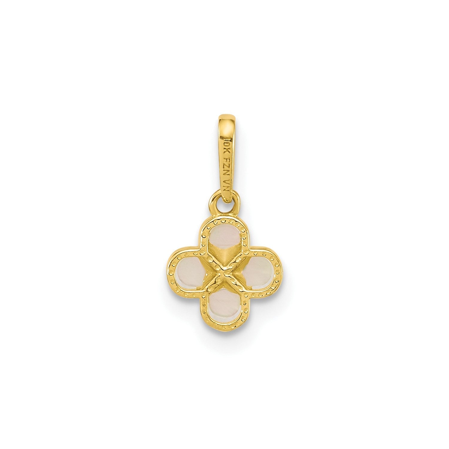 10k Yellow Gold Mother of Pearl Clover Cross Pendant, 7x7mm