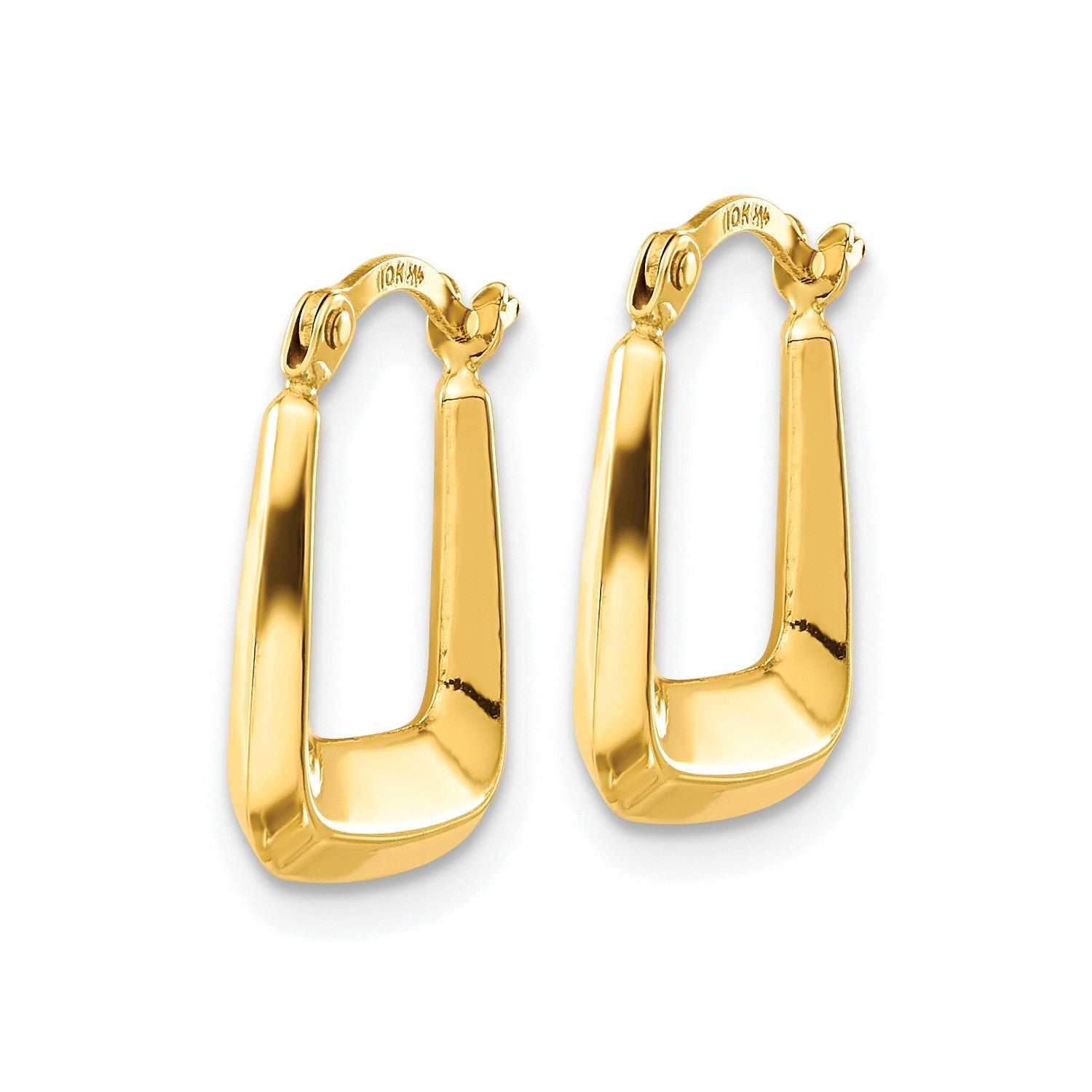 10K Yellow Gold Hollow Squared Hoop Earrings, 15x12mm