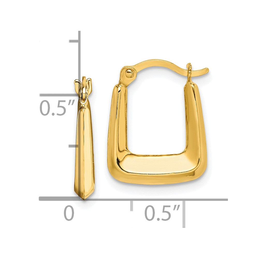 10K Yellow Gold Hollow Squared Hoop Earrings, 15x12mm