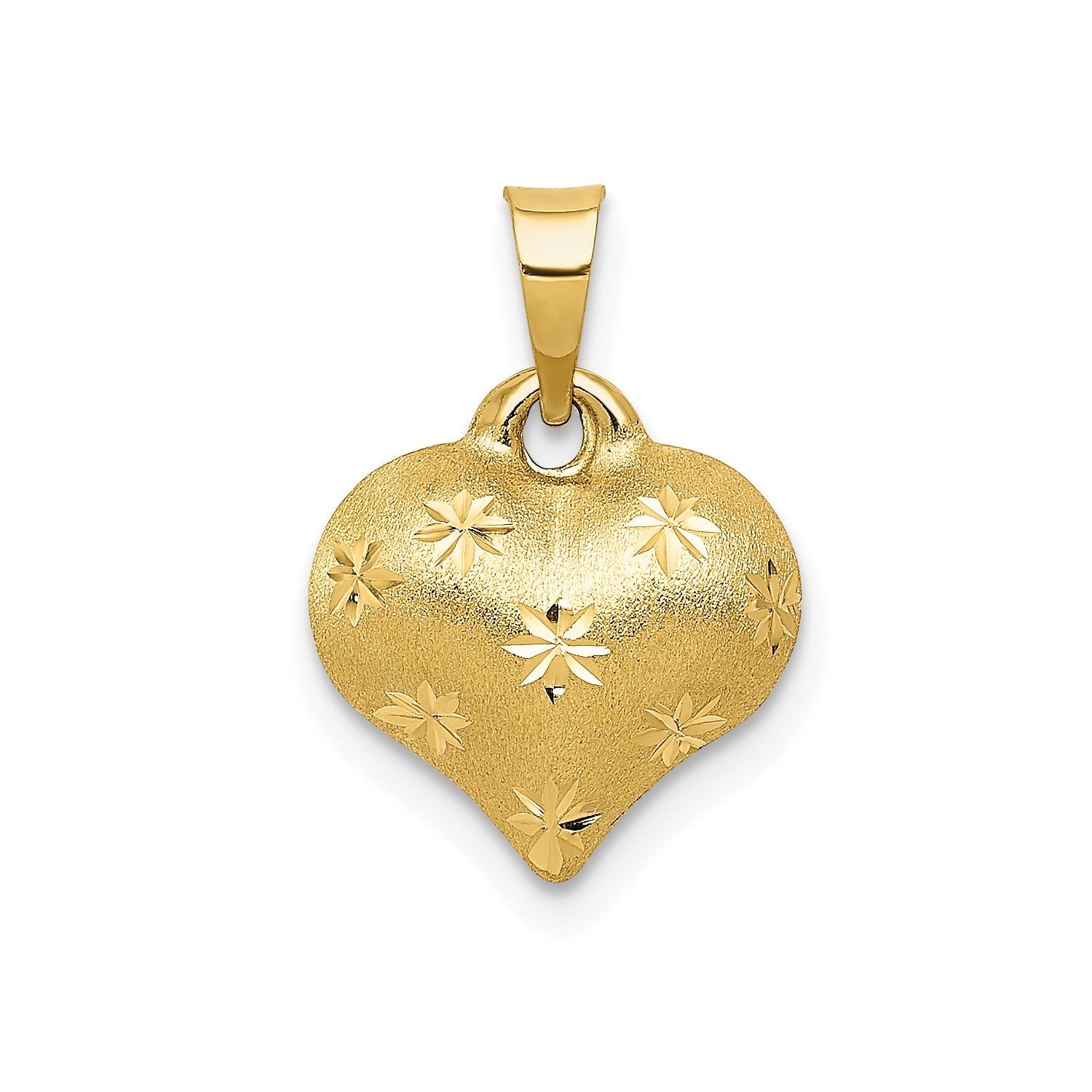 10K Yellow Gold Polished and Satin 3-D Puffed Heart Pendant, 16x11mm