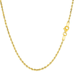 10k Yellow Real Solid Gold Diamond Cut Rope Chain Necklace, 1.5mm, 30