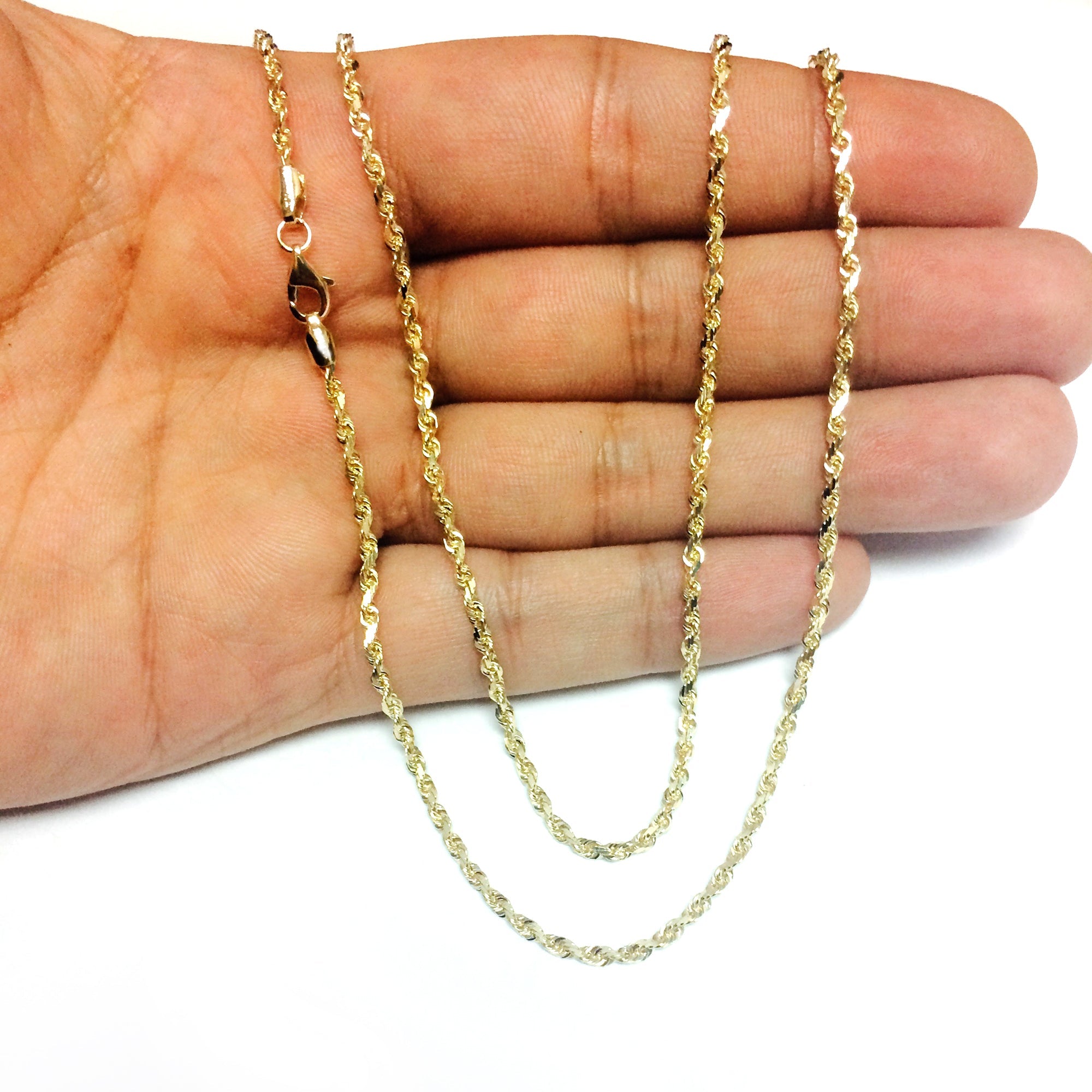 10k Yellow Real Solid Gold Diamond Cut Rope Chain Necklace, 2.5mm, 24