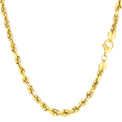 10k Yellow Real Solid Gold Diamond Cut Rope Chain Necklace, 4.0mm, 18