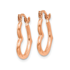 14k Real Rose Gold Heart Shaped Hoop Earrings, 15mm