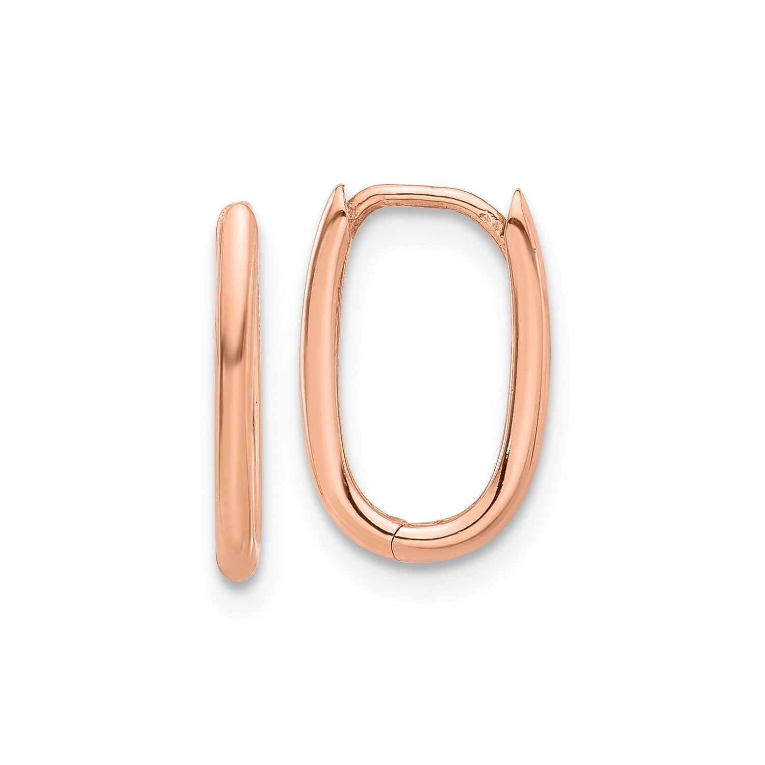 14K Real Rose Gold High Polished Oval Hinged Hoop Earrings, 13mm