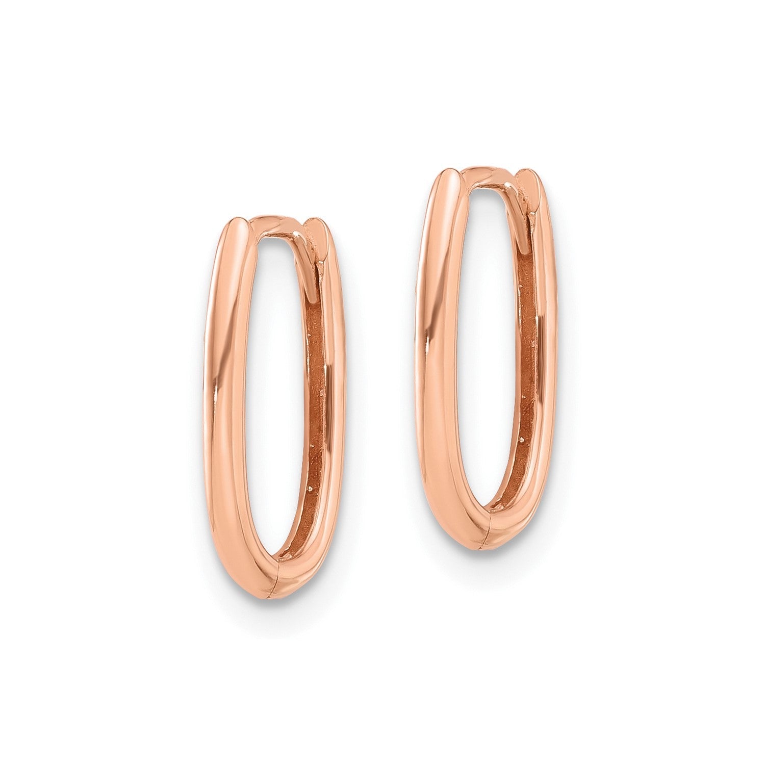 14K Real Rose Gold High Polished Oval Hinged Hoop Earrings, 13mm