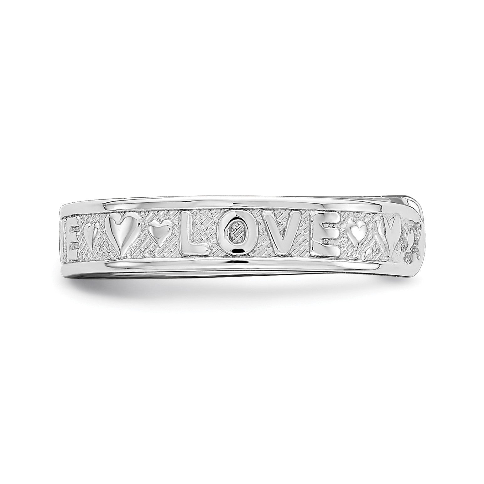 14K Real Solid White Gold Polished Love and Hearts Toe Ring