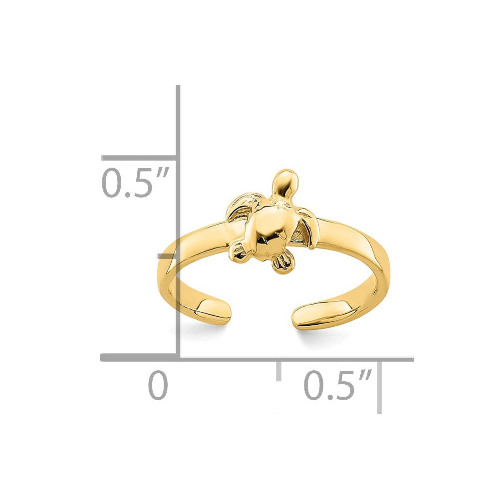 14k Real Solid Yellow Gold Adjustable Sea Turtle Toe Ring