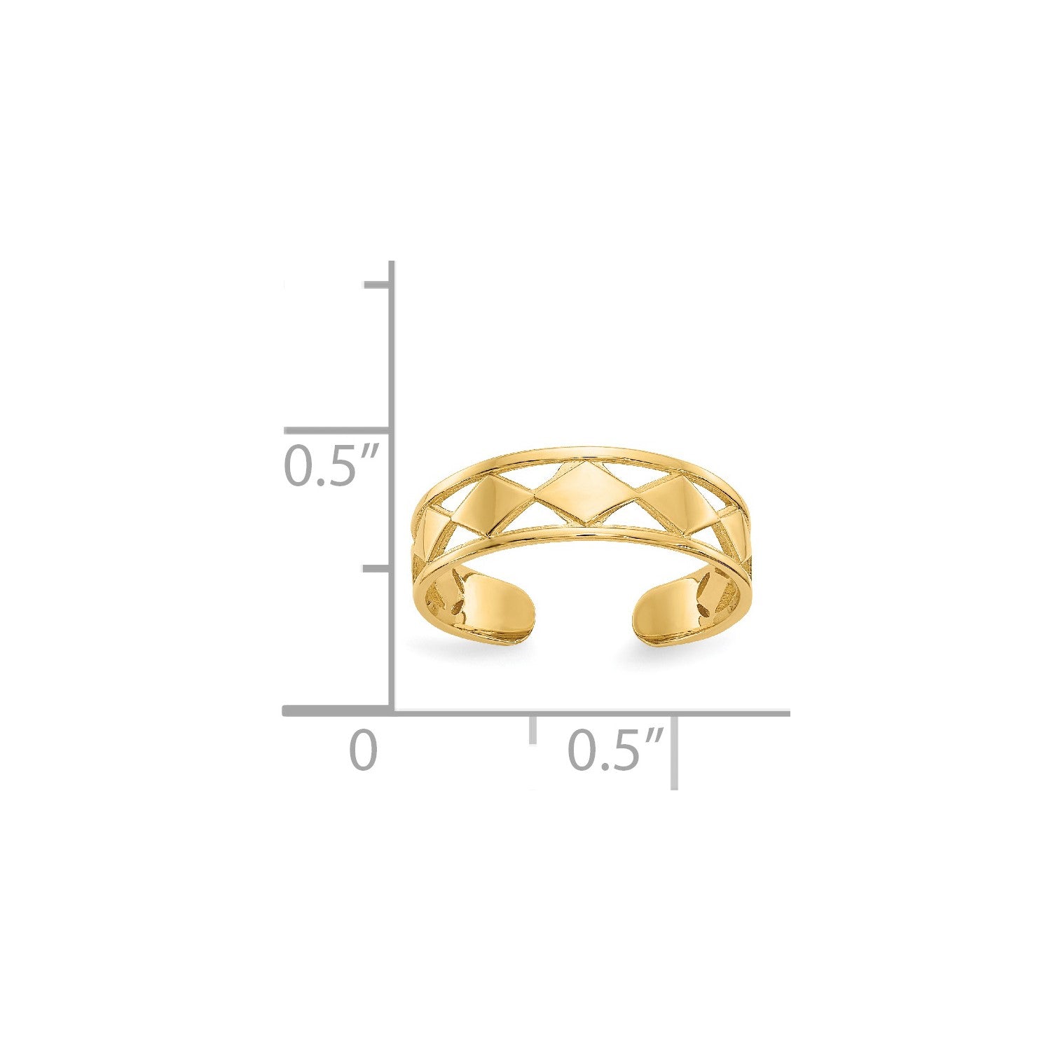 14K Real Solid Yellow Gold Diamond Shapes Toe Ring