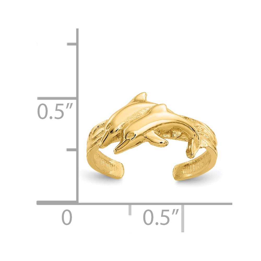 14K Real Solid Yellow Gold Dolphin Toe Ring for Summer