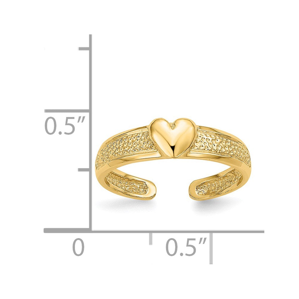 14K Real Solid Yellow Gold Hammered Heart Toe Ring for Summer