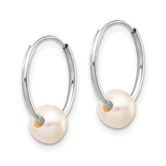 14k RealWhite Gold 5-6mm White Freshwater Cultured Pearl Endless Hoop Earrings, 12mm