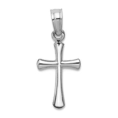 14K Real White Gold Polished Beveled Cross with Round Tips Charm Pendant