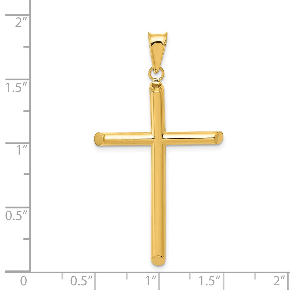 14k Real Yellow Gold 3-D Polished Hollow Cross Pendant, 45x25mm