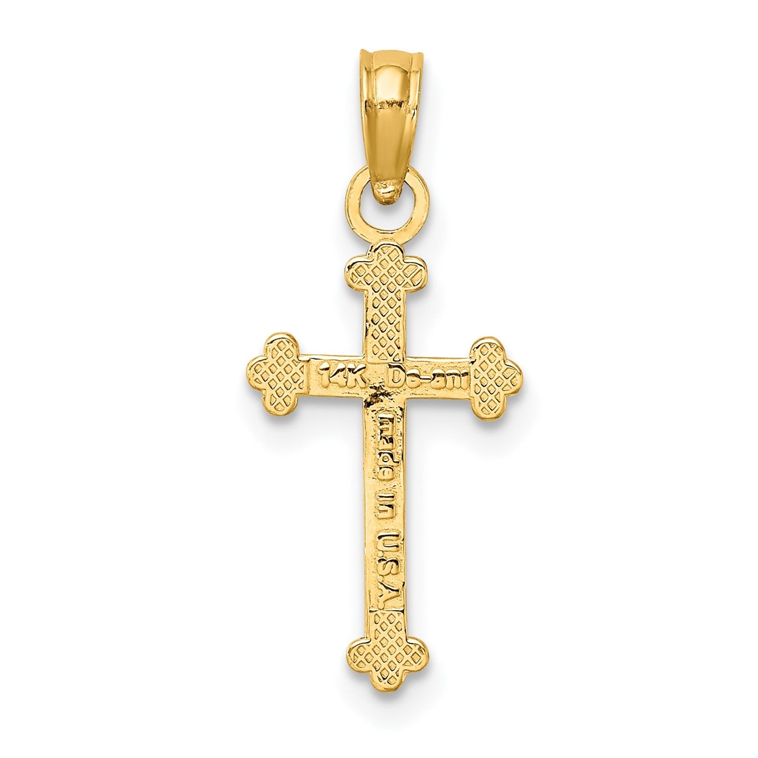 14k Real Yellow Gold High Polished Beaded Cross Pendant, 15x8mm