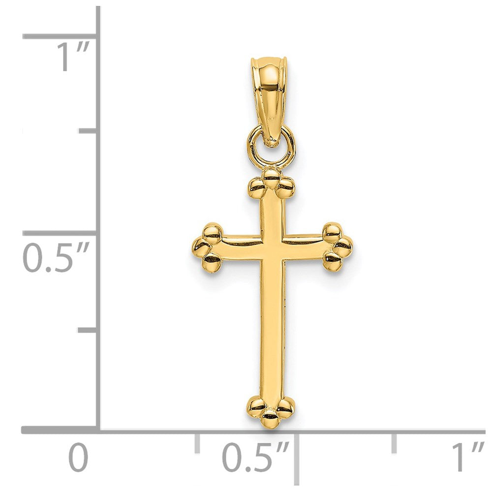 14k Real Yellow Gold High Polished Beaded Cross Pendant, 15x8mm