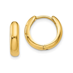 14k Real Yellow Gold High Polished Hinged Hoop Earrings, 11mm Diameter