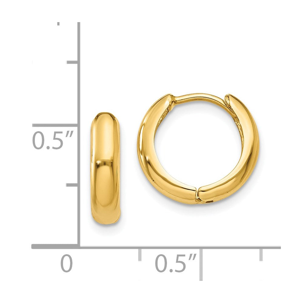 14k Real Yellow Gold High Polished Hinged Hoop Earrings, 11mm Diameter