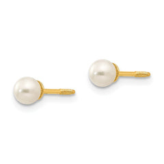 14k Real Yellow Gold Reversible 3.75-4mm FW Cultured Pearl and Gold Bead Earrings