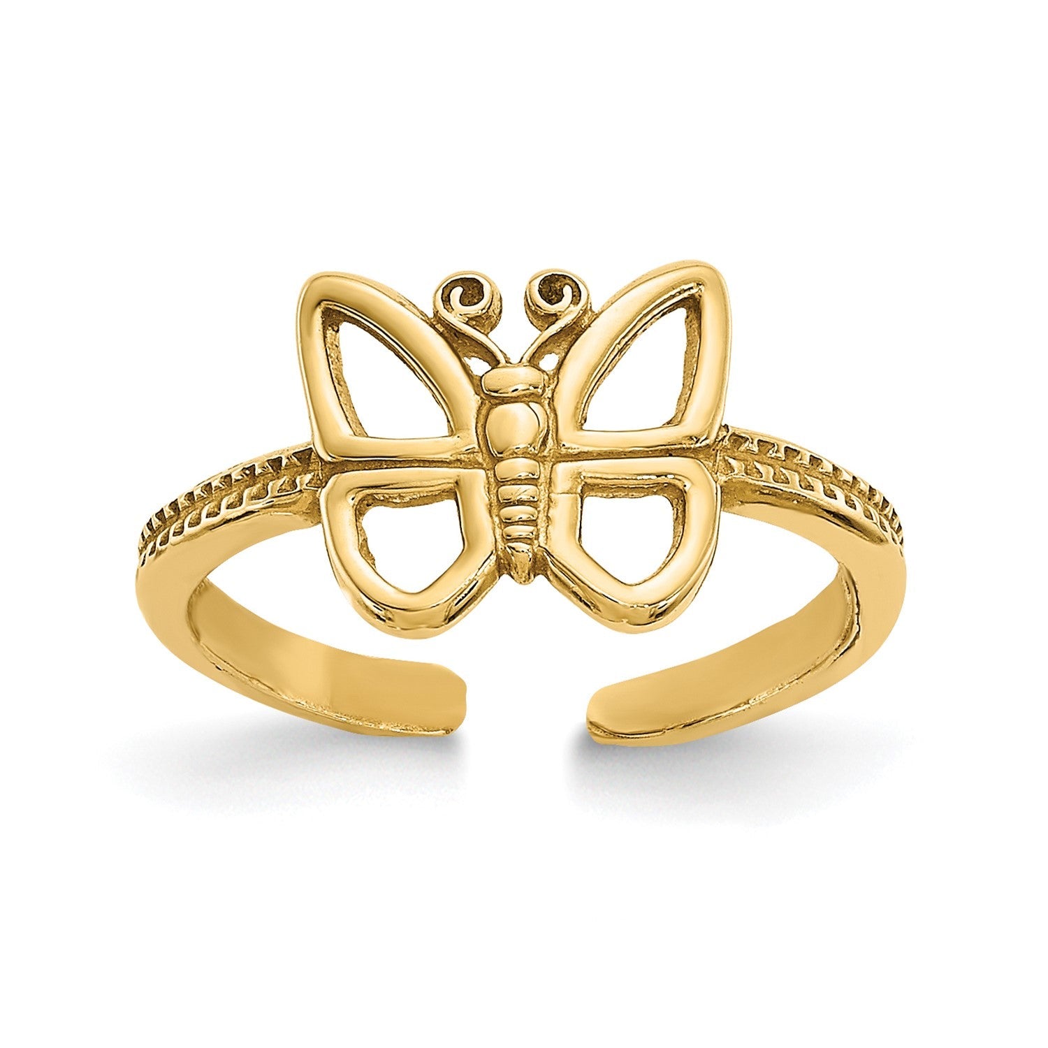 14k Real Yellow Solid Gold Butterfly Design Summer Toe Ring