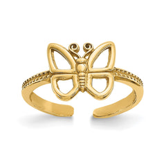 14k Real Yellow Solid Gold Butterfly Design Summer Toe Ring