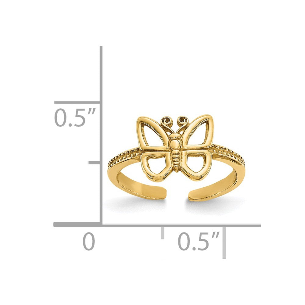 14k Real Yellow Solid Gold Butterfly Design Summer Toe Ring