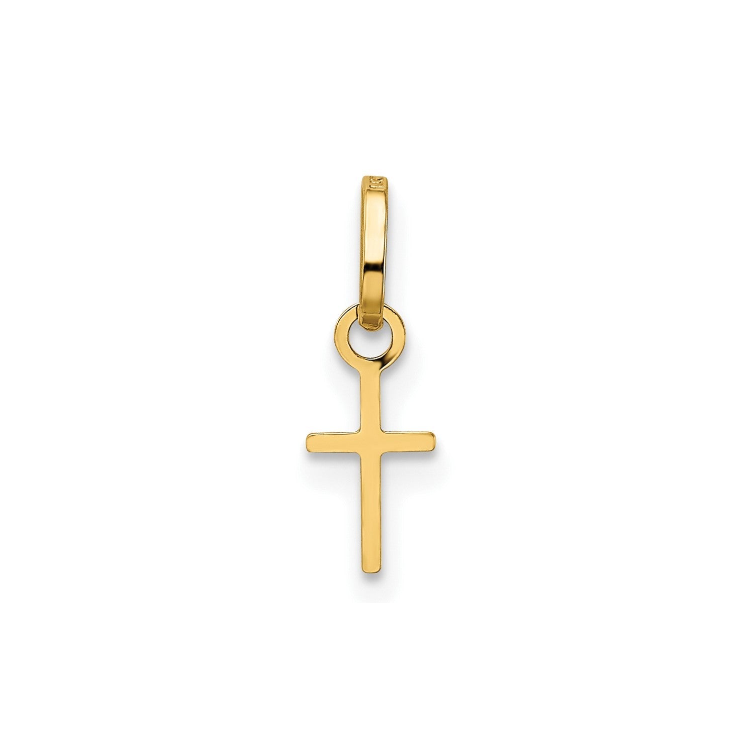 14k Real Yellow Solid Gold Small Cross Charm Pendant, 14x5mm