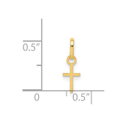 14k Real Yellow Solid Gold Small Cross Charm Pendant, 14x5mm