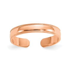 14k Real Solid Rose Gold Mill Grain Style Adjustable Toe Ring