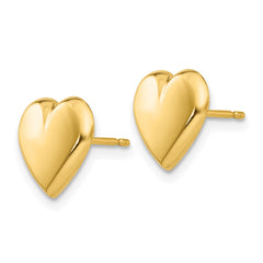 14k Solid Yellow Gold Heart Post Stud Earrings, 10mm