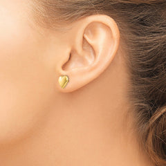 14k Solid Yellow Gold Heart Post Stud Earrings, 10mm