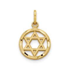 14k Solid Yellow Gold Star of David Charm Pendant, 19mm