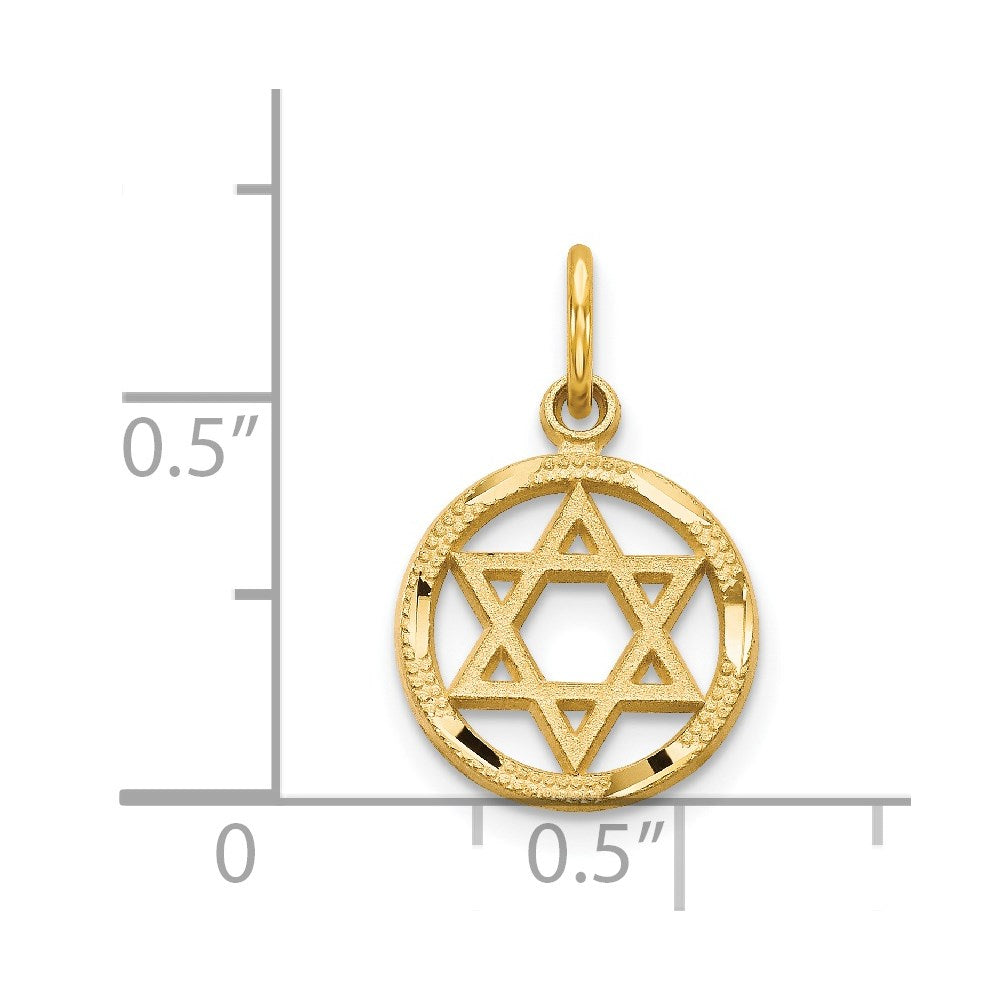 14k Solid Yellow Gold Star of David Charm Pendant, 19mm