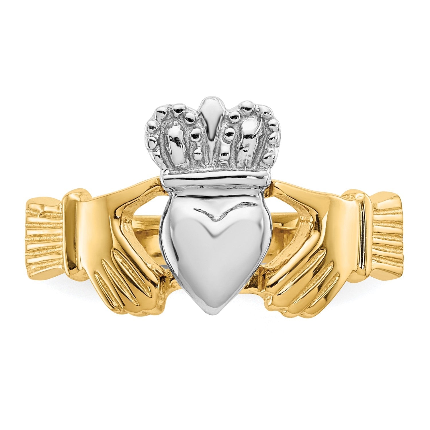 14k Two Tone Yellow and White Gold Irish Claddagh Heart Ring, Size 6