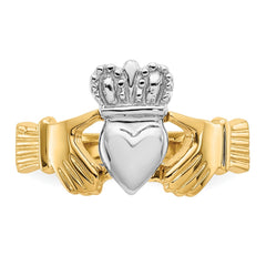 14k Two Tone Yellow and White Gold Irish Claddagh Heart Ring, Size 6